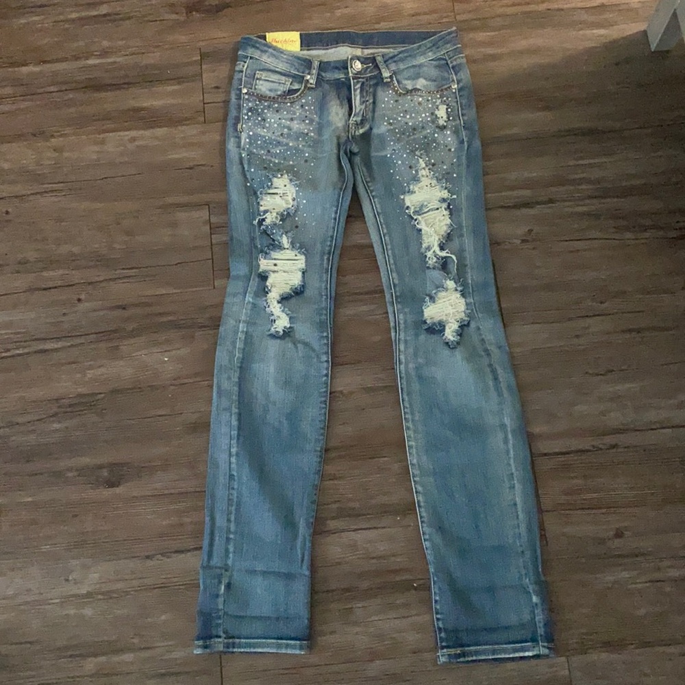 Rhinestone ripped jeans